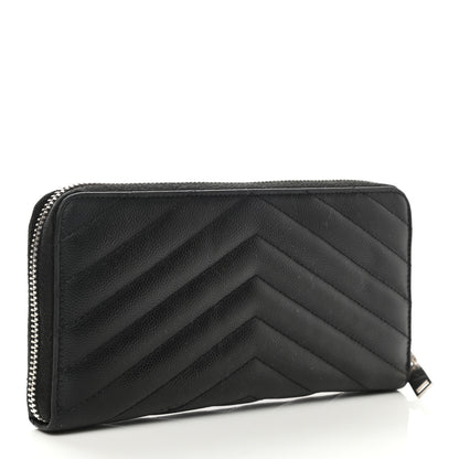 Saint Laurent Grain De Poudre Matelasse Chevron Monogram Zip Around Wallet Black 3 of 9