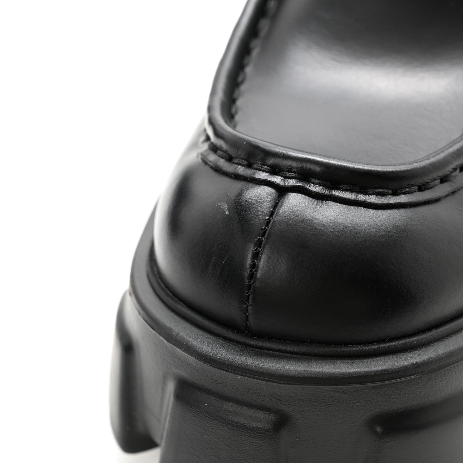 Prada Spazzolato Rois Metal Triangle Logo Monolith 55mm Loafers 38.5 Black 8 of 10