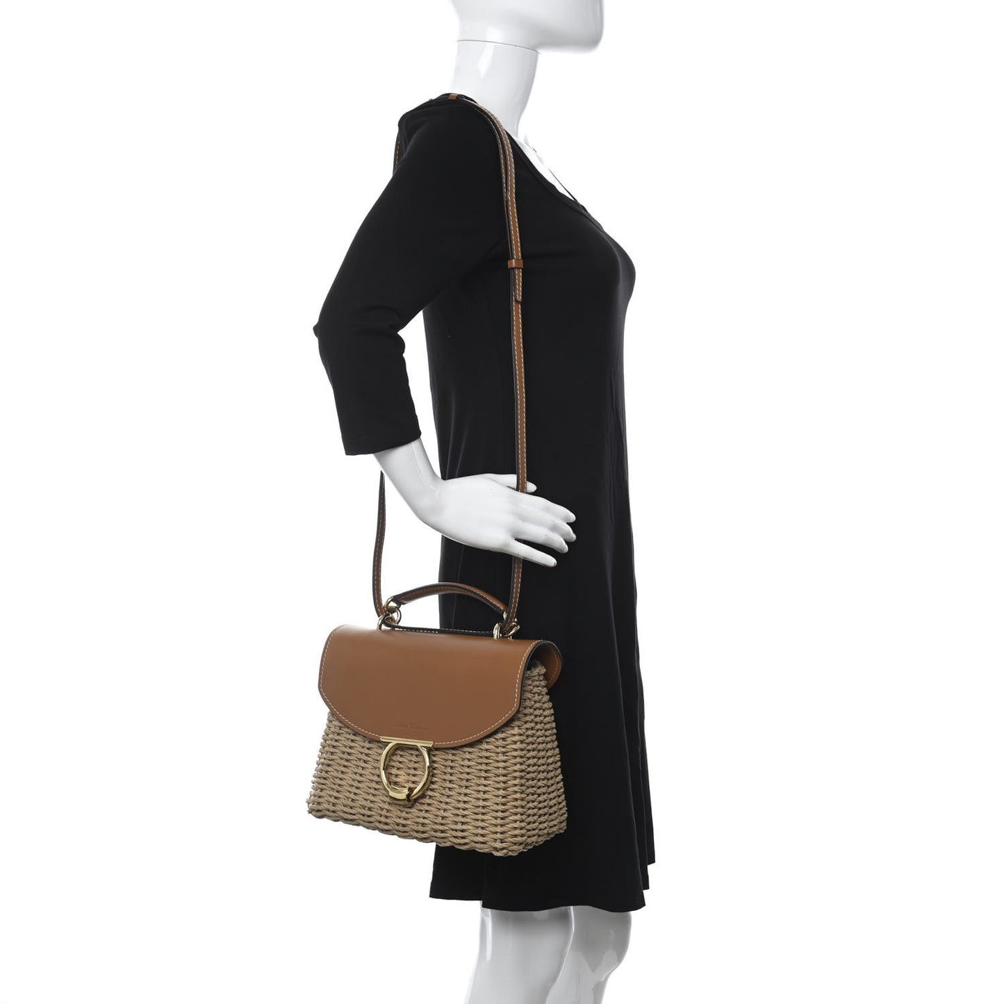 Calfskin Wicker Margot Top Handle Satchel Brown