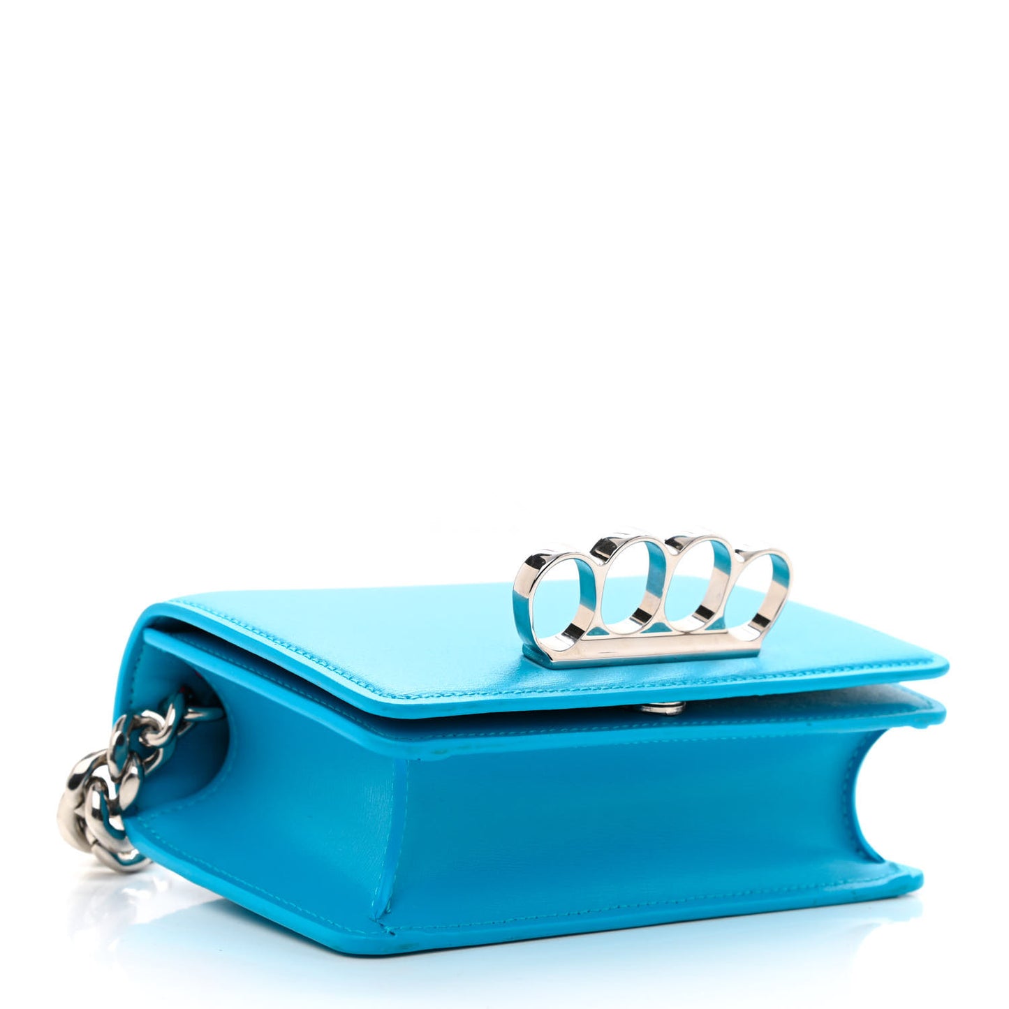 Smooth Calfskin Four Ring Knuckle Mini Chain Clutch Blue
