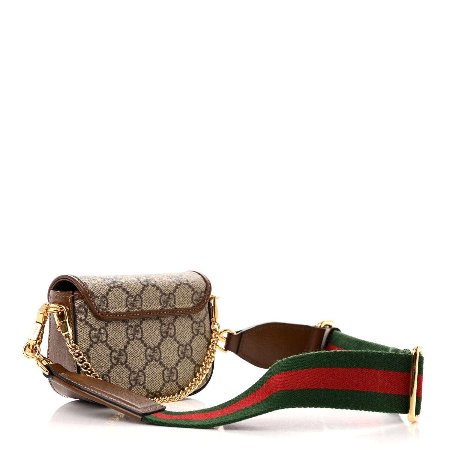 Gucci GG Supreme Monogram Azalea Calfskin Web Horsebit 1955 Wallet On Strap Beige Ebony Brown Sugar 3 of 11
