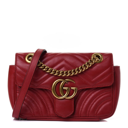 Gucci Calfskin Matelasse Mini GG Marmont Shoulder Bag Hibiscus Red 1 of 5
