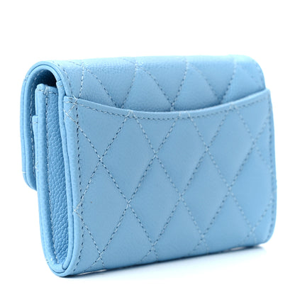 Chanel Caviar Quilted Flap Card Holder Wallet Light Blue 3 of 12