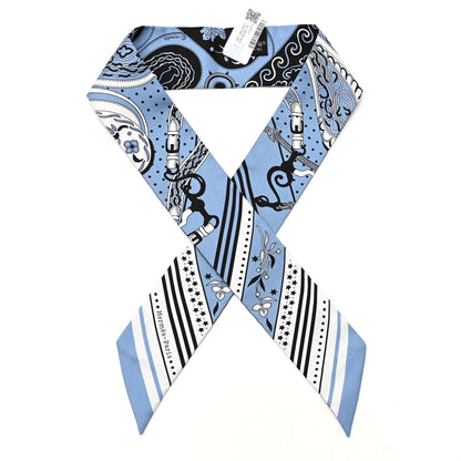 Hermes Silk Festival des Amazones Twilly Bleu Jean White Black 1 of 4