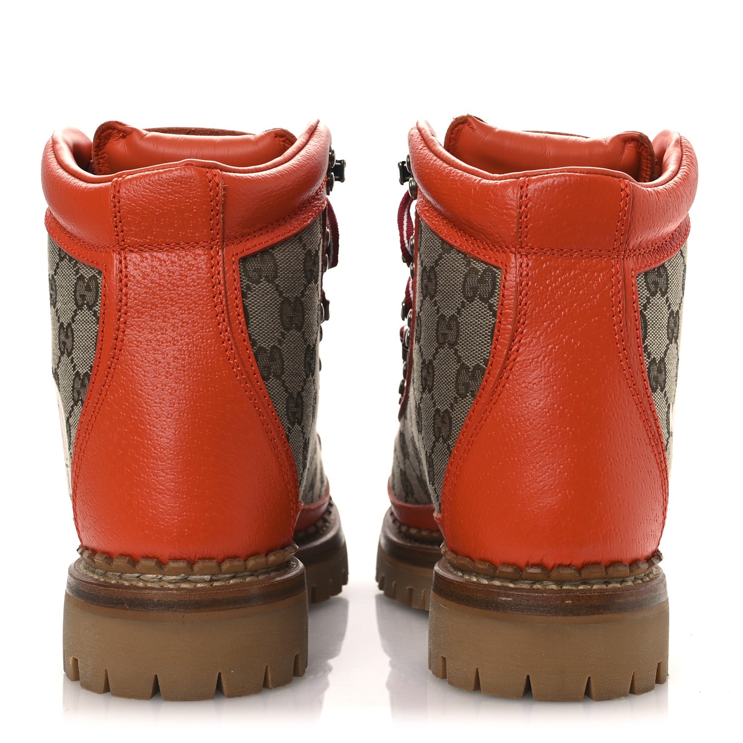 X THE NORTH FACE Monogram Textured Calfskin Hiking Ankle Boots 37 Beige Ebony Deep Orange