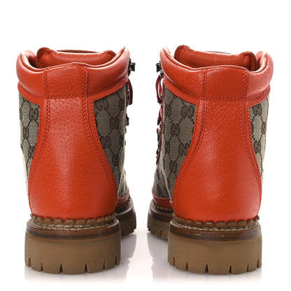 Gucci X THE NORTH FACE Monogram Textured Calfskin Hiking Ankle Boots 37 Beige Ebony Deep Orange 6 of 10