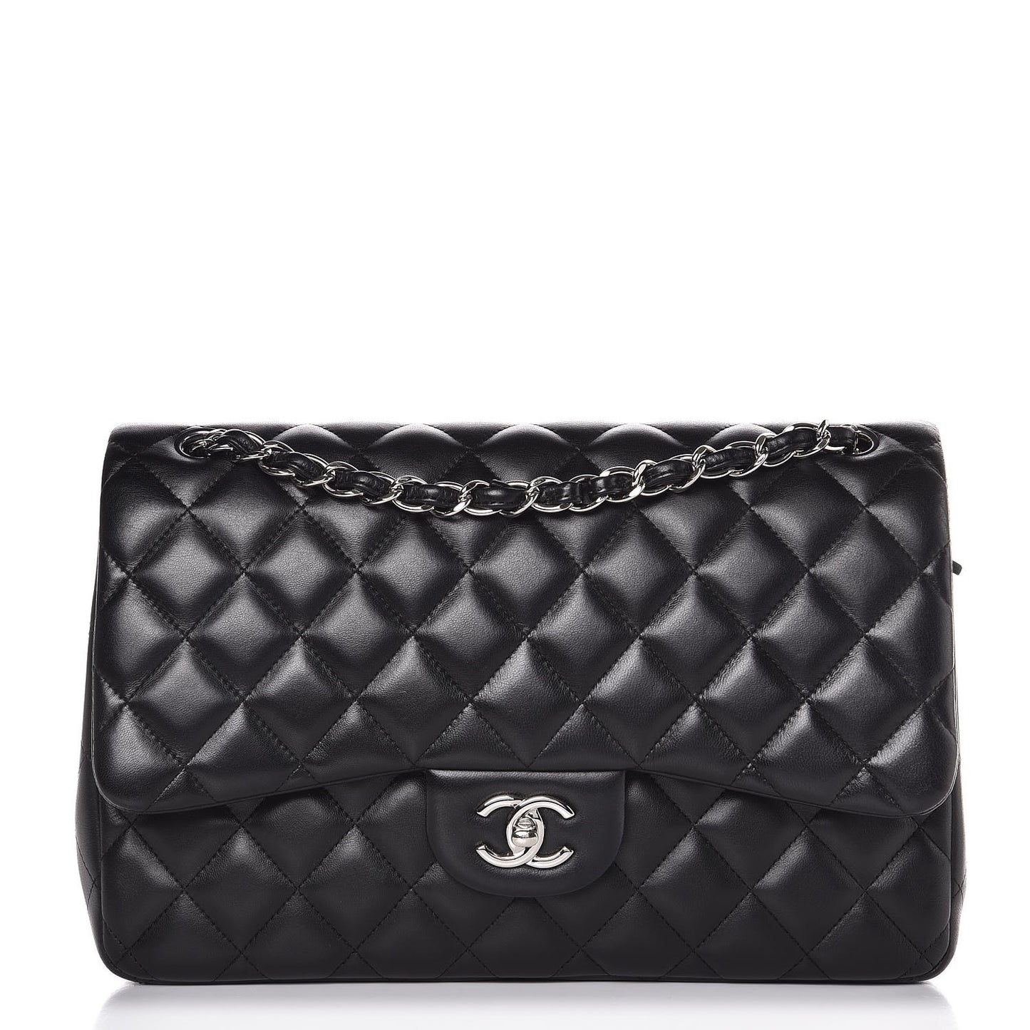 Lambskin Quilted Jumbo Double Flap Black