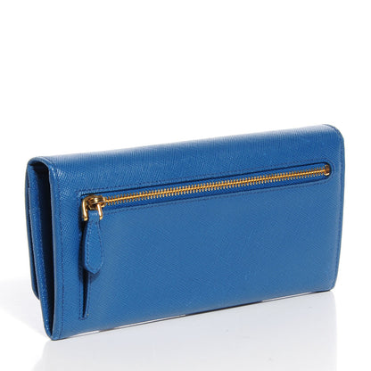 Prada Saffiano Metal Continental Flap Wallet Cobalto 3 of 10