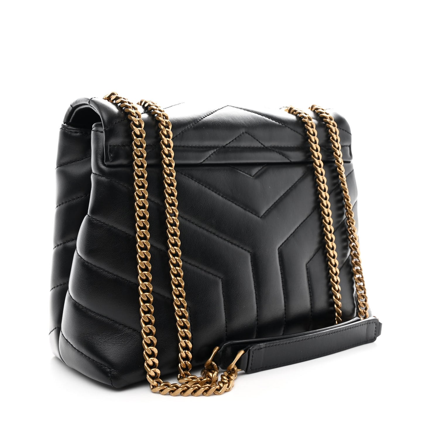 Calfskin Y Quilted Monogram Small Loulou Chain Satchel Black