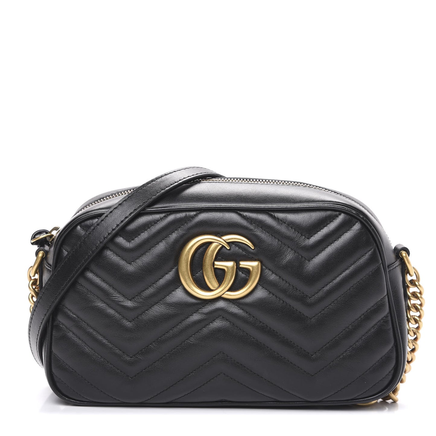 Calfskin Matelasse Small GG Marmont Chain Shoulder Bag Black