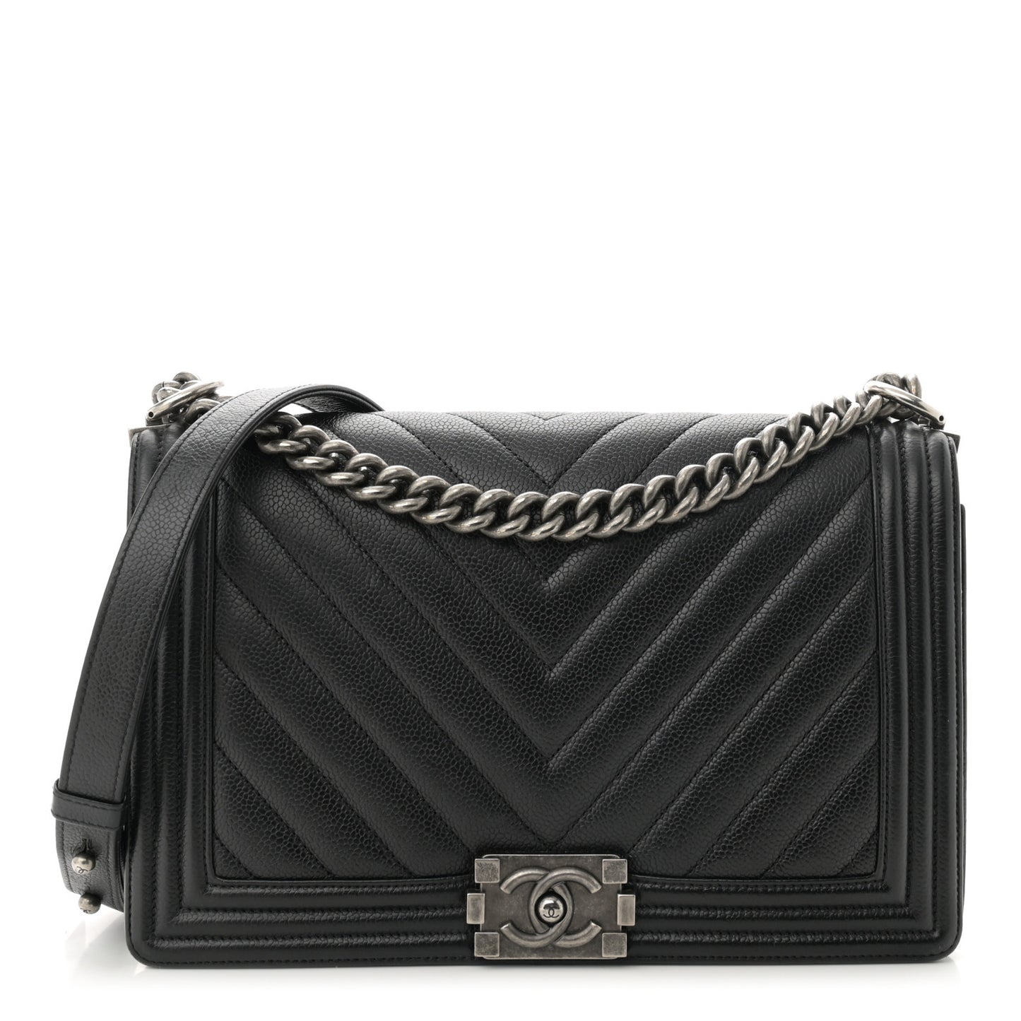 Caviar Chevron Quilted New Medium Boy Flap Black