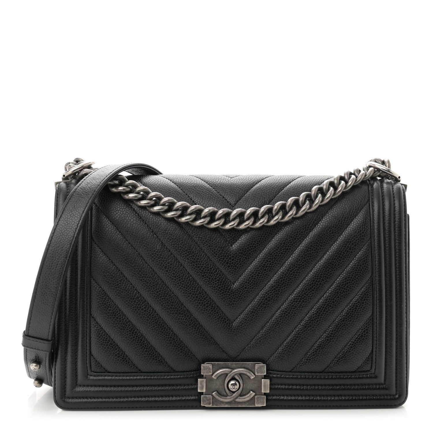 Chanel Caviar Chevron Quilted New Medium Boy Flap Black 1 of 10
