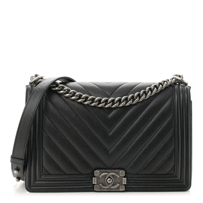 Chanel Caviar Chevron Quilted New Medium Boy Flap Black 1 of 10