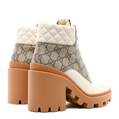Gucci Calfskin GG Supreme Monogram Nappa Quilted Lace Up Ankle Boots 35.5 Mystic White Beige 4 of 9