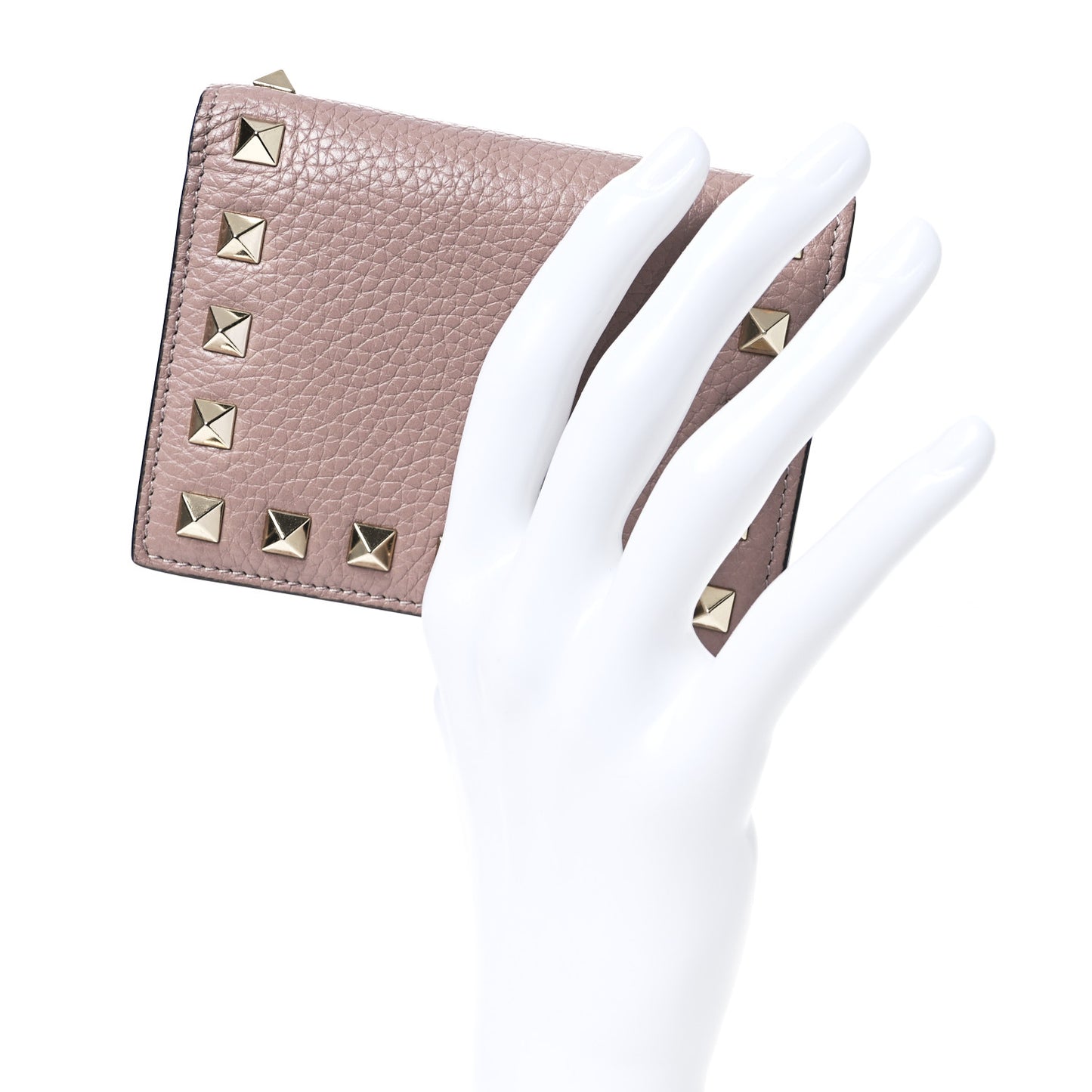 Pebbled Calfskin Rockstud French Flap Wallet Poudre