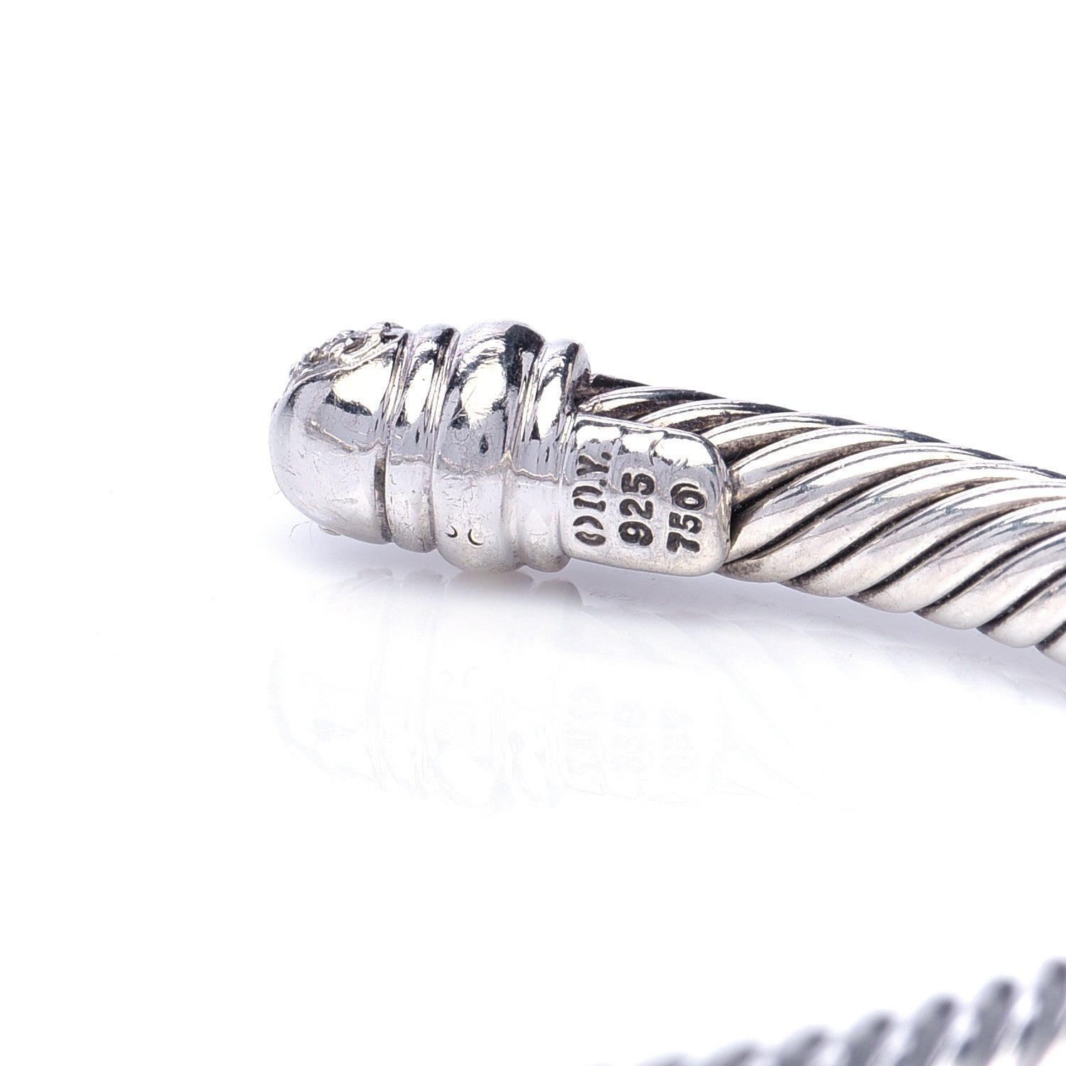 David Yurman Sterling Silver 18K White Gold Diamond 5mm Cable Classics Bracelet 5 of 7