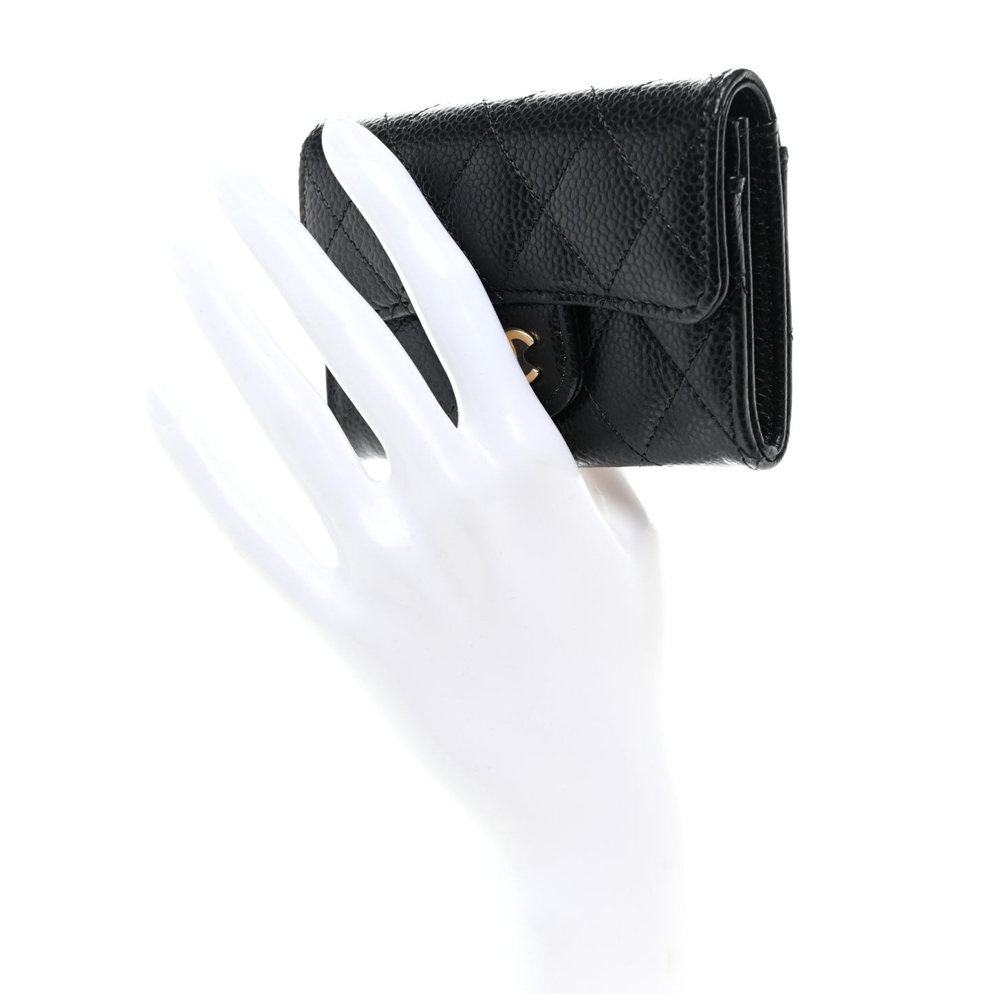 Caviar Quilted Flap Card Holder Wallet Black