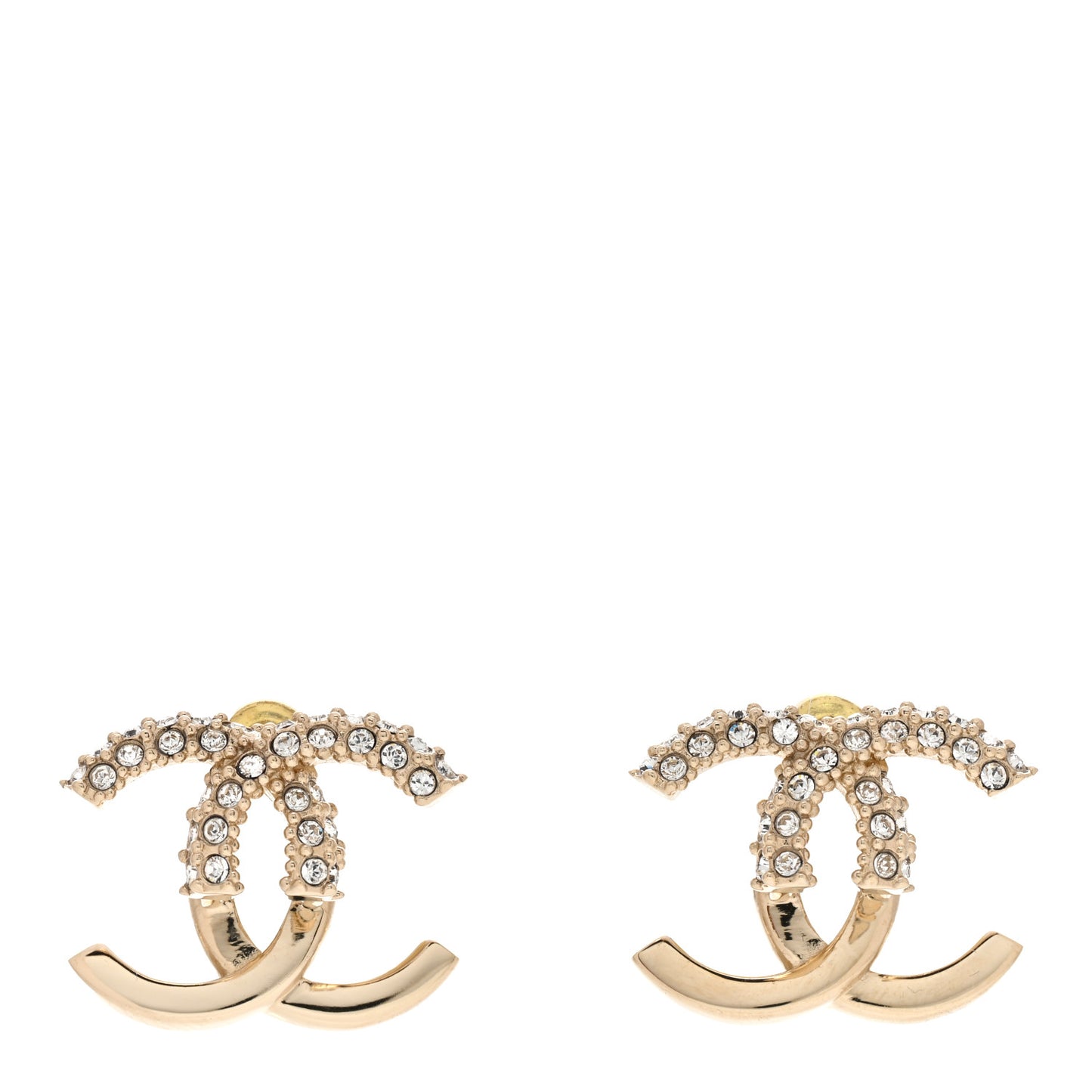 Metal Crystal Bead CC Earrings Gold