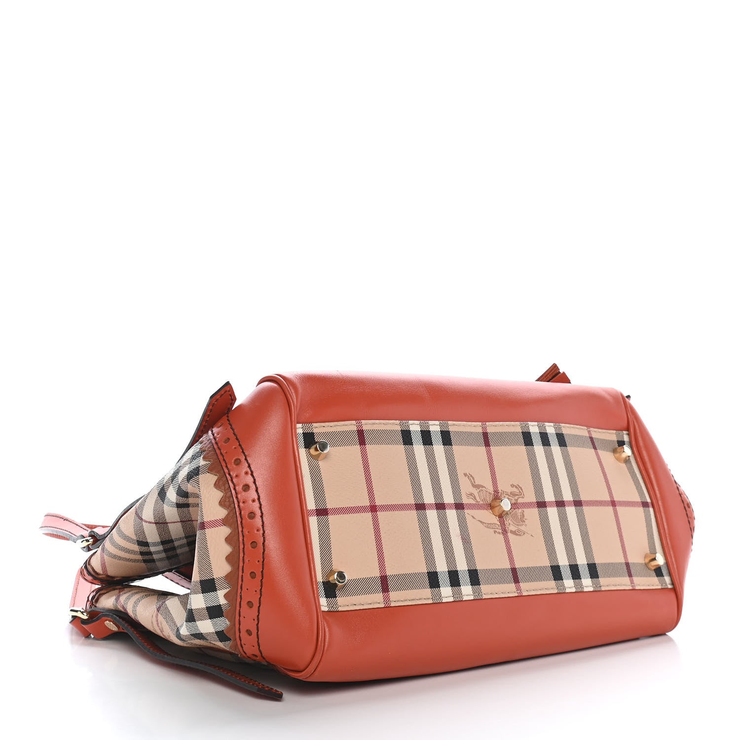 Burberry Haymarket Check Small Brogue Tassel Tote Bright Russet 3 of 9