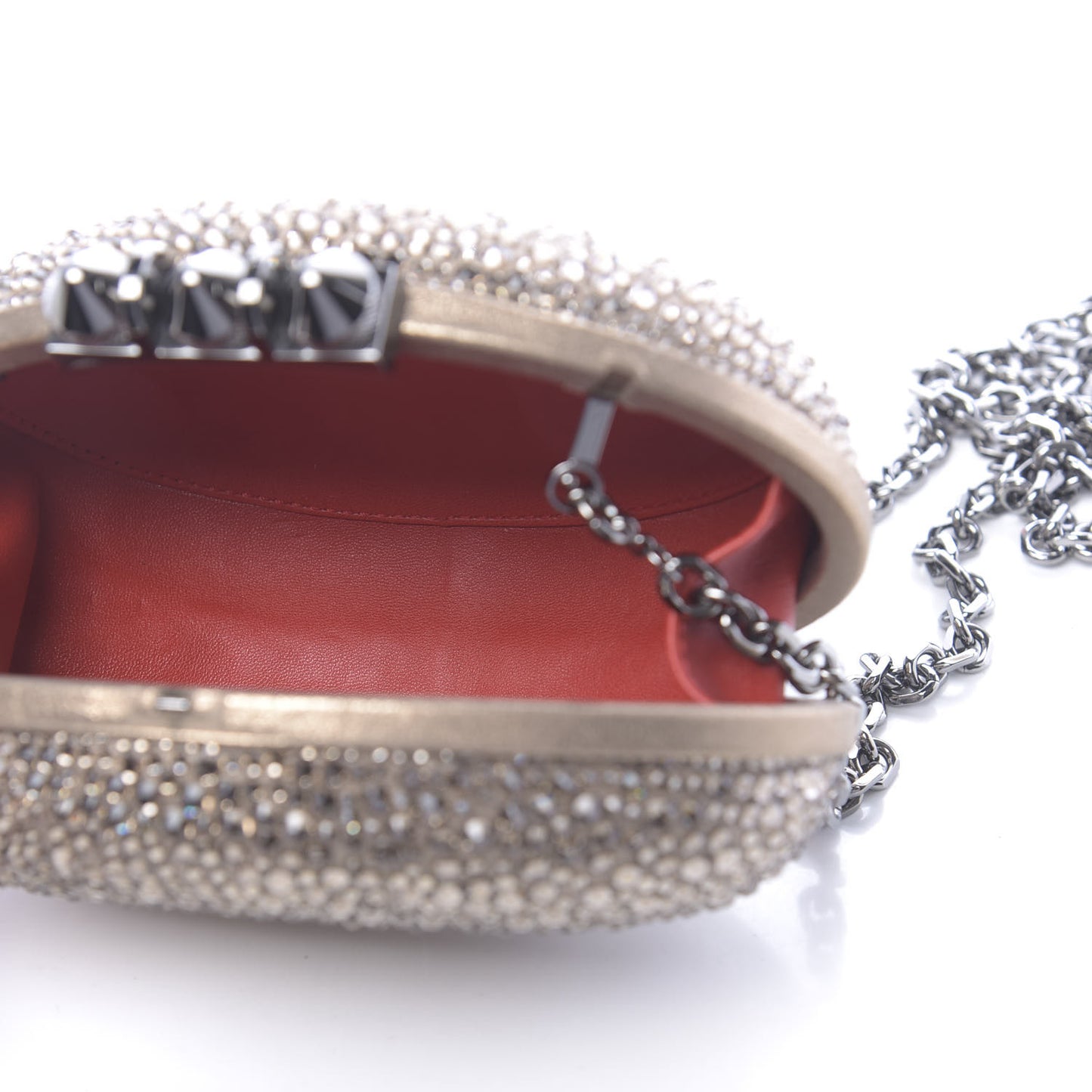 Metallic Suede Burma Strass Mina Chain Clutch Lichen