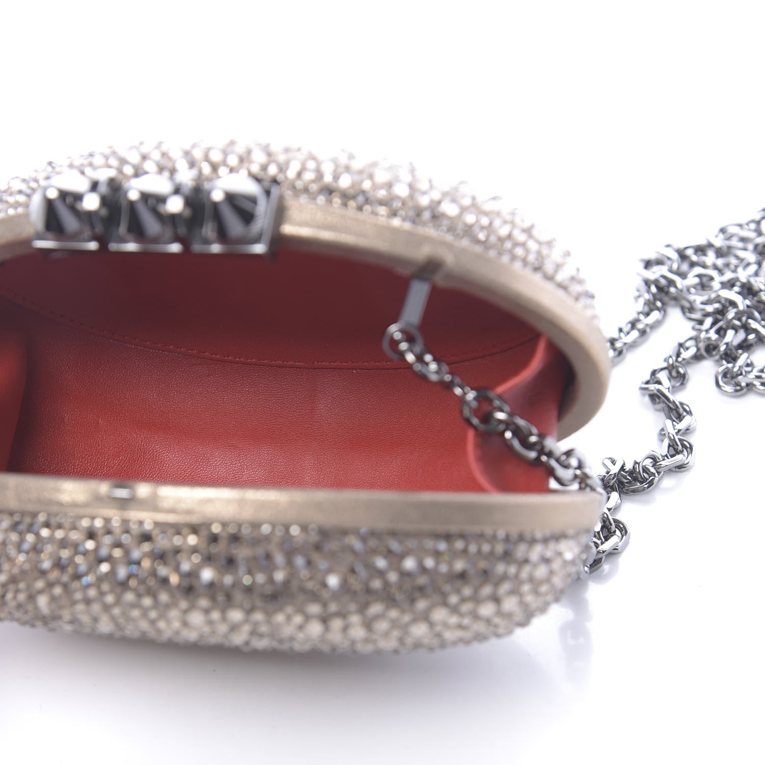 Christian Louboutin Metallic Suede Burma Strass Mina Chain Clutch Lichen 5 of 10