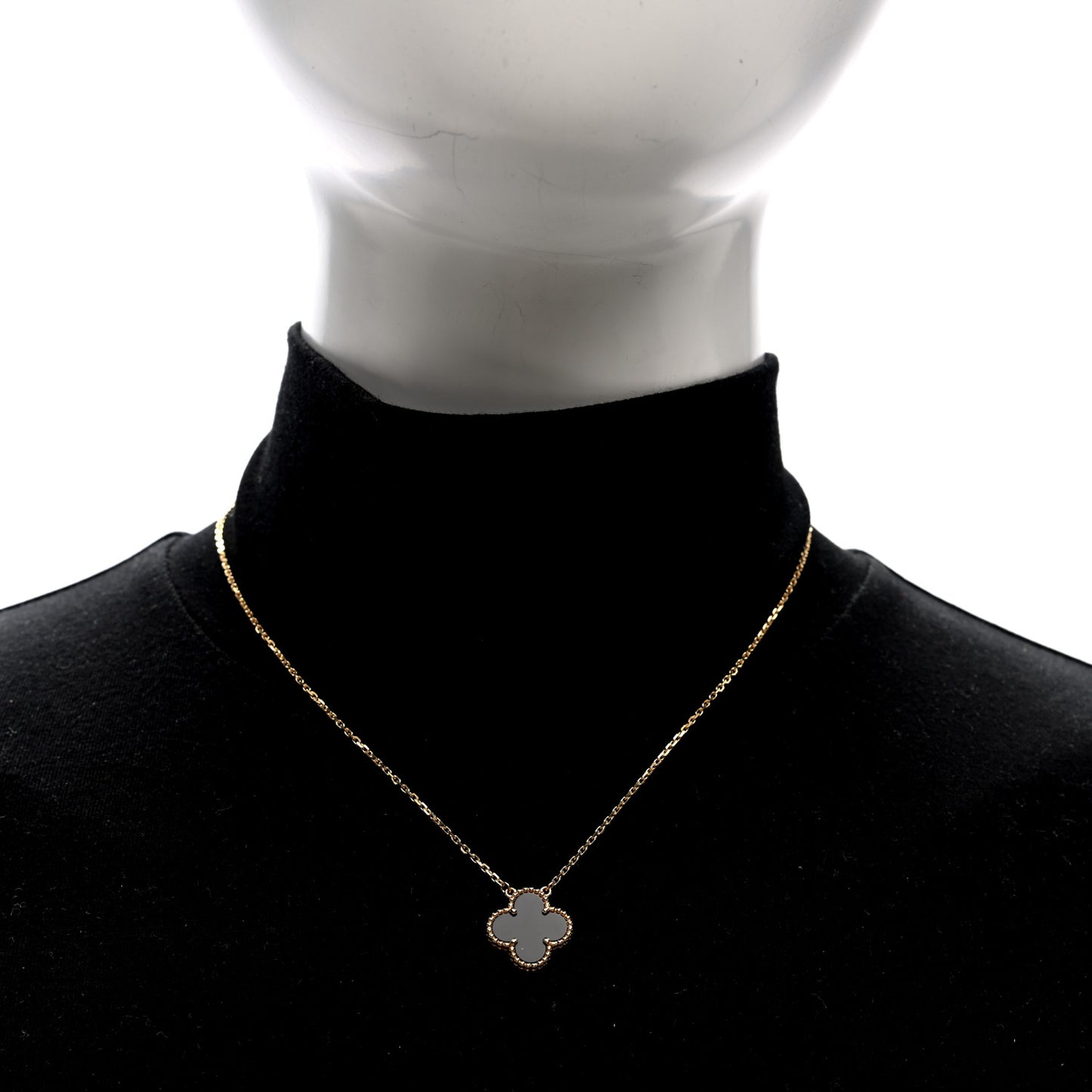 18K Yellow Gold Black Onyx Vintage Alhambra Pendant Necklace
