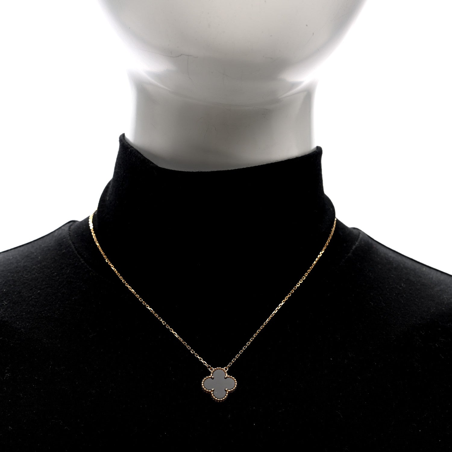 Van Cleef & Arpels 18K Yellow Gold Black Onyx Vintage Alhambra Pendant Necklace 2 of 4