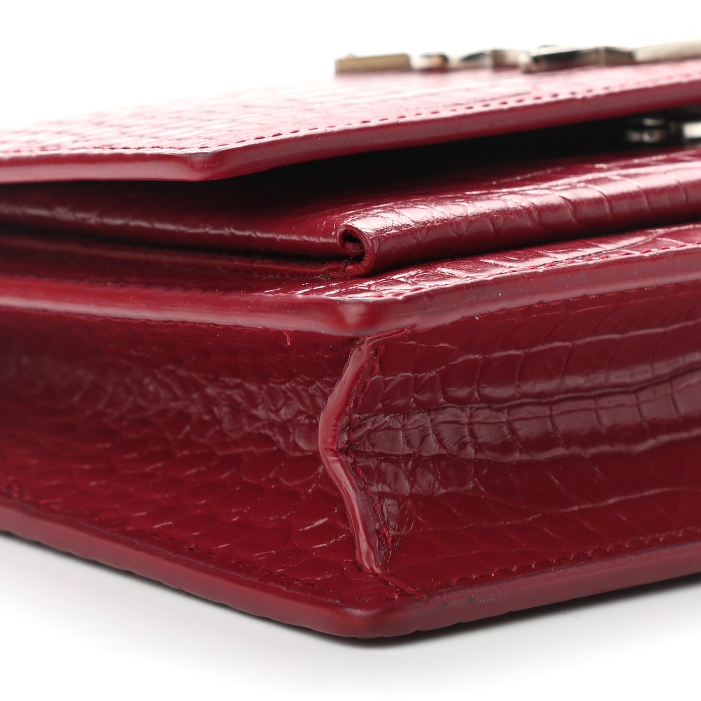 Calfskin Crocodile Embossed Monogram Sunset Chain Wallet Amaretto