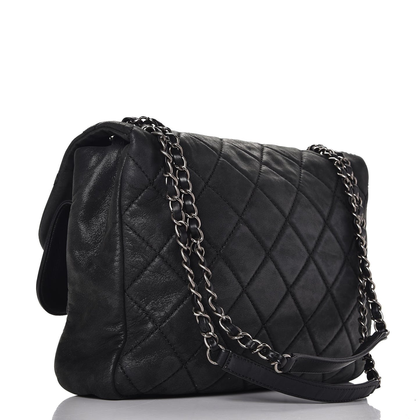 Iridescent Calfskin Jumbo In the Mix Double Flap Black