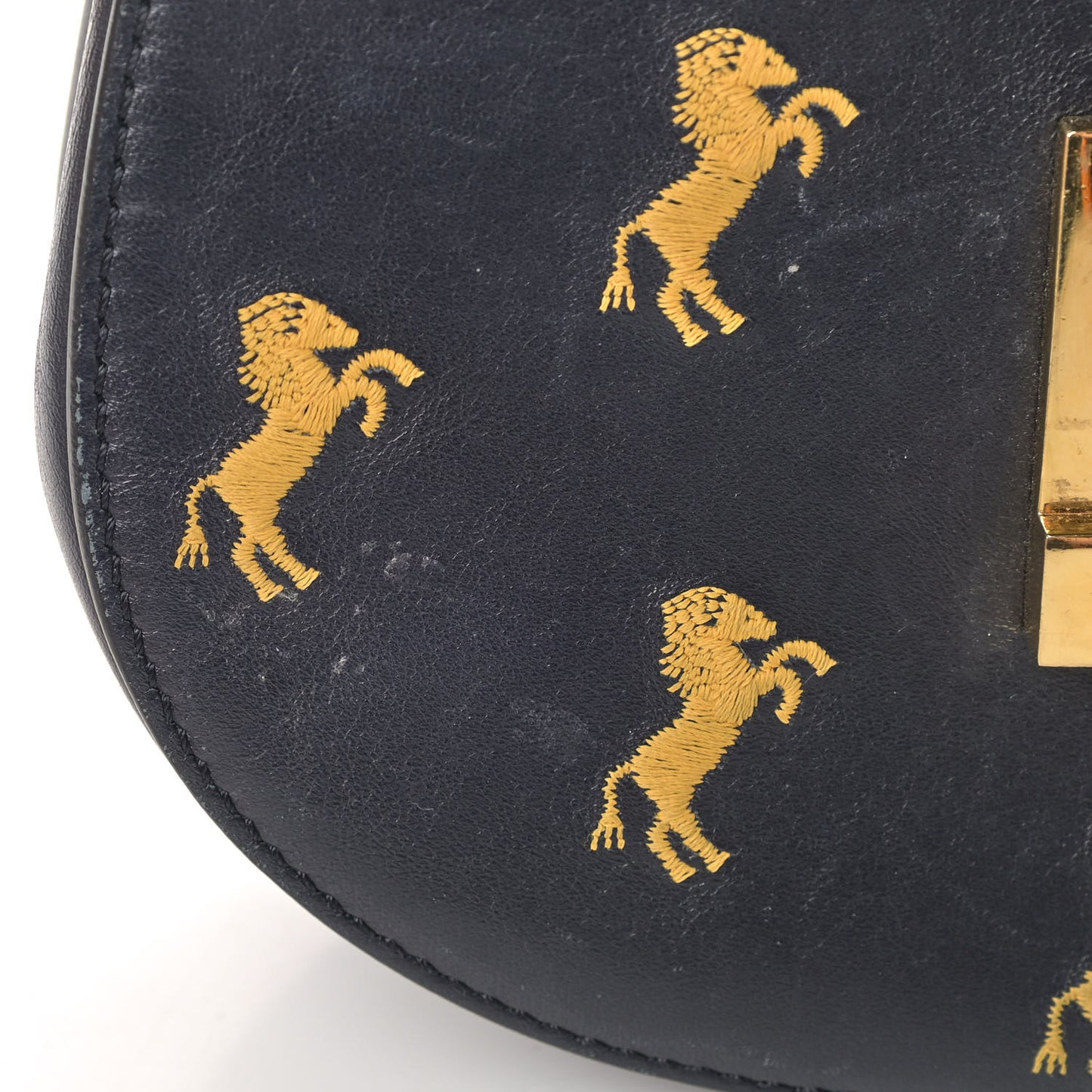 Calfskin Little Horses Embroidered Mini Drew Bijou Shoulder Bag Full Blue