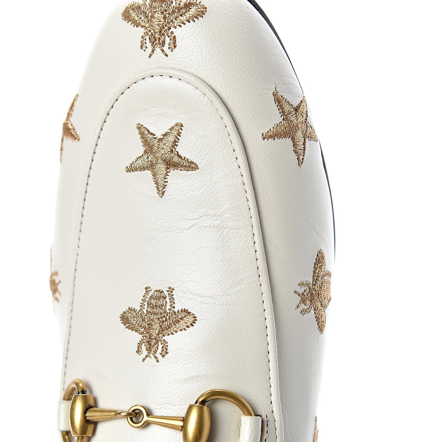 Goatskin Bee Star Embroidered Womens Princetown Slippers 35 Mystic White