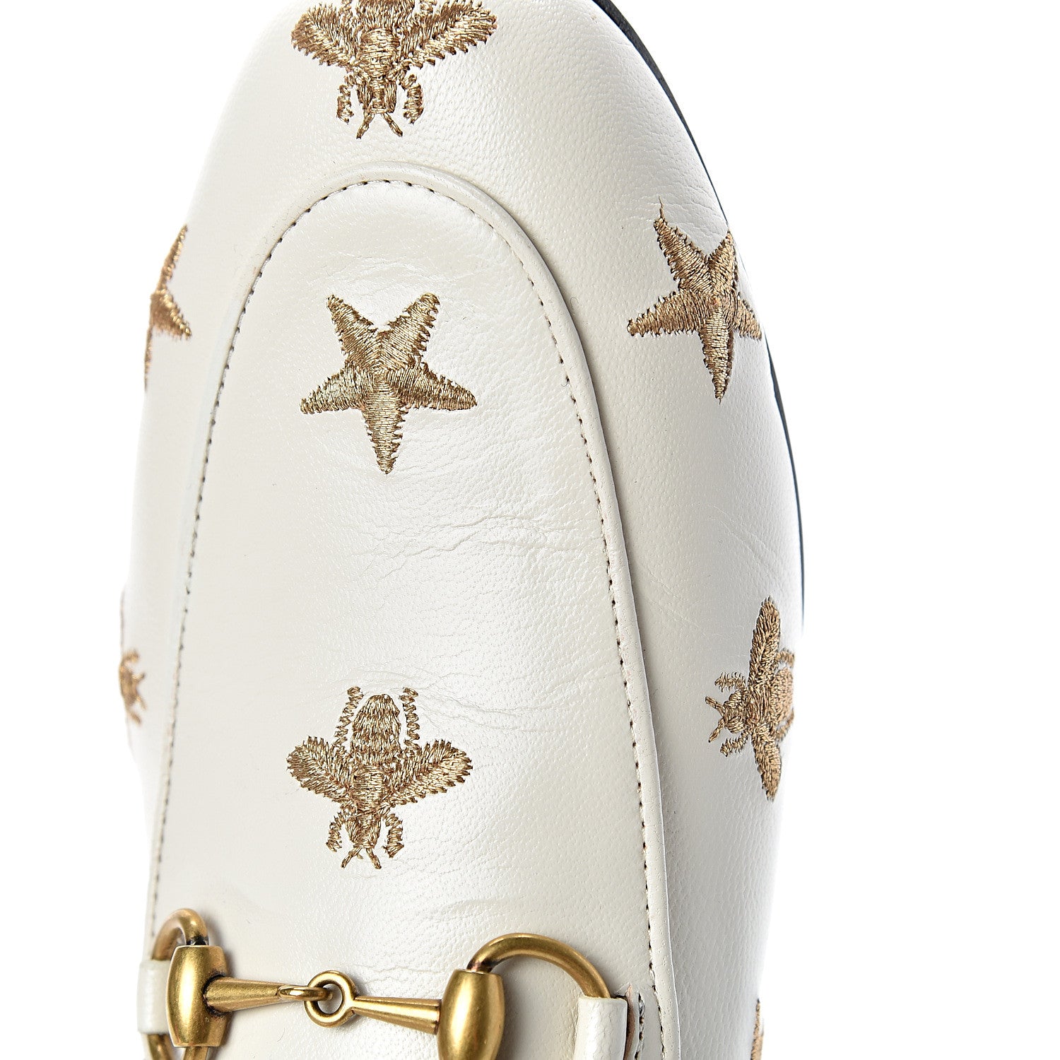 Gucci Goatskin Bee Star Embroidered Womens Princetown Slippers 35 Mystic White 9 of 12