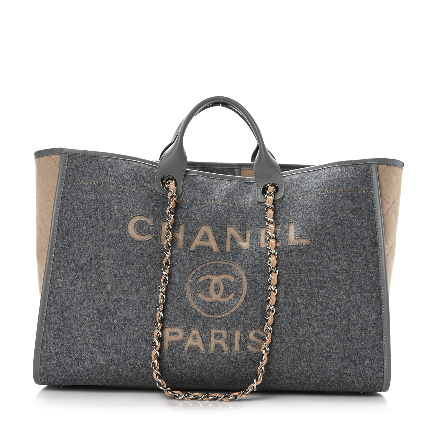 Wool Felt Large Deauville Tote Grey Beige
