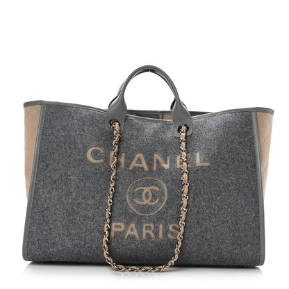 Chanel Wool Felt Large Deauville Tote Grey Beige 1 of 9