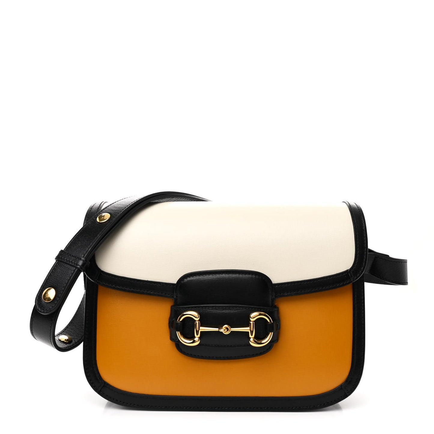 Azalea Calfskin Tri-Color Horsebit 1955 Shoulder Bag Mystic White Sun Oil Black