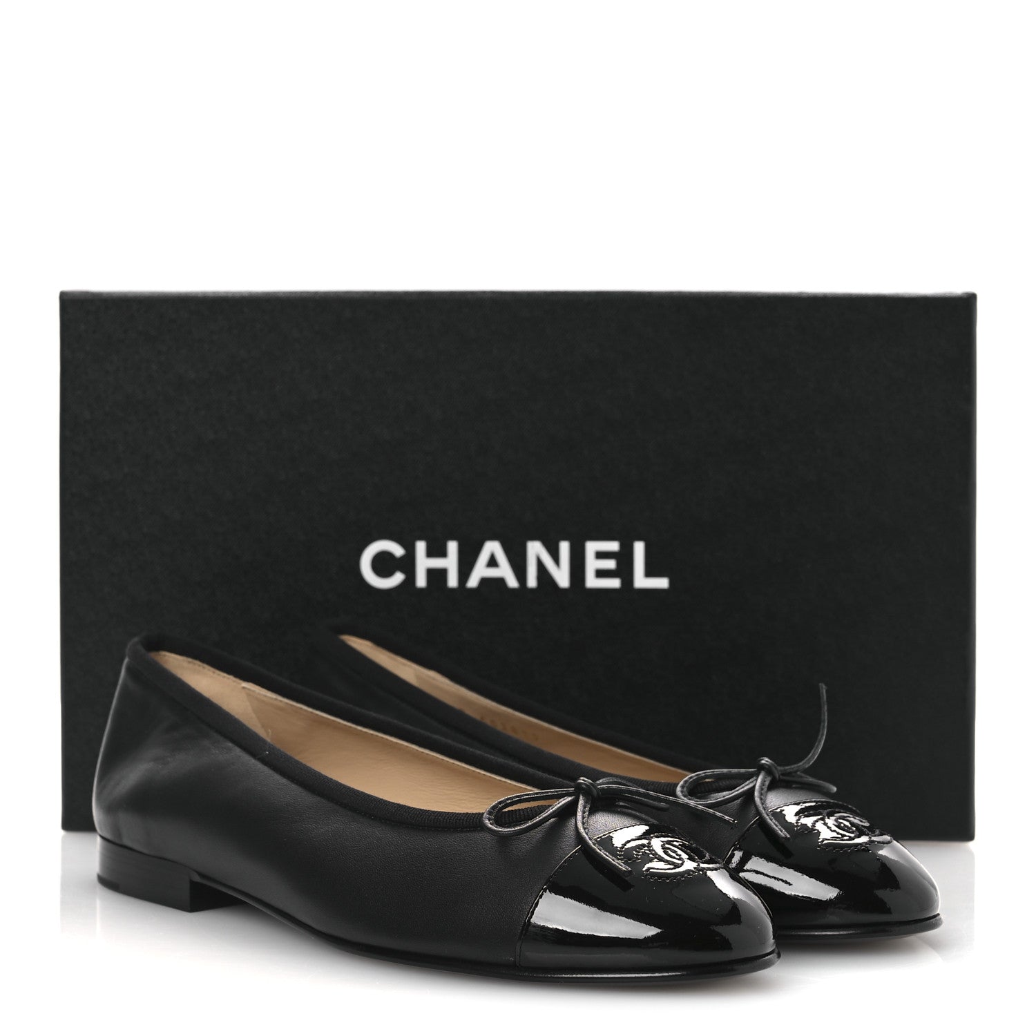 Chanel Lambskin Patent Cap Toe Ballerina Flats 38 Black 11 of 11