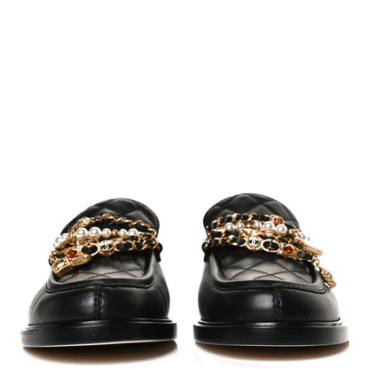 Chanel Lambskin Pearl Crystal Quilted CC Logo Jewelry Loafers 38 Black 2 of 11
