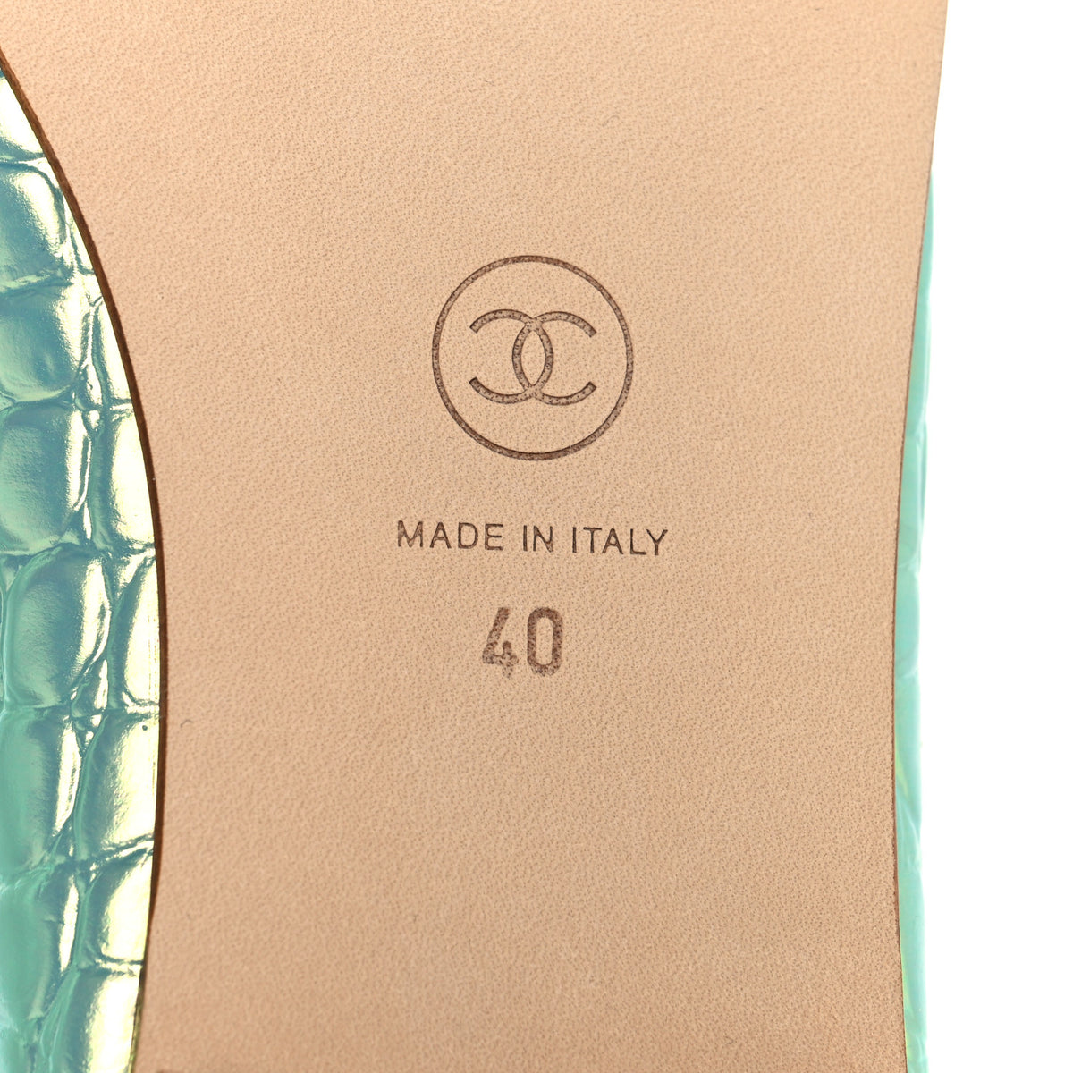 Chanel Iridescent Calfskin Crocodile Embossed Ballerina Flats 40 Green 8 of 10