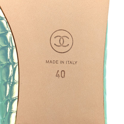 Chanel Iridescent Calfskin Crocodile Embossed Ballerina Flats 40 Green 8 of 10