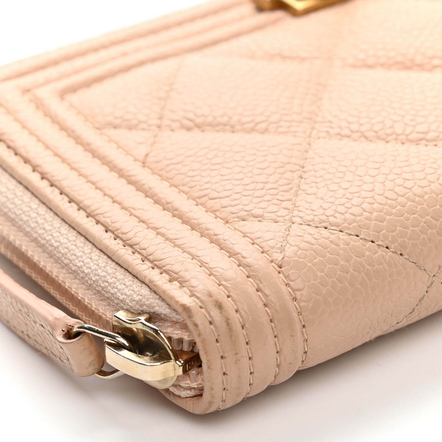 Chanel Caviar Quilted Small Boy Zip Around Wallet Beige 11 of 11