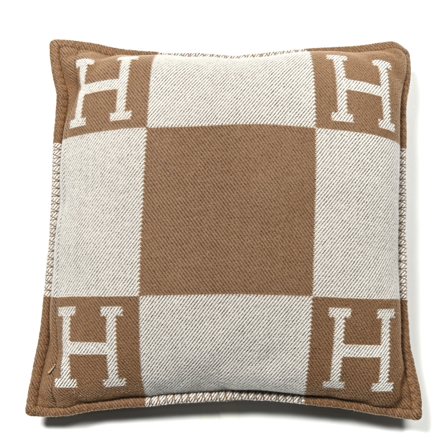 Hermes Wool Cashmere Avalon Pillow PM Ecru Camel 2 of 3