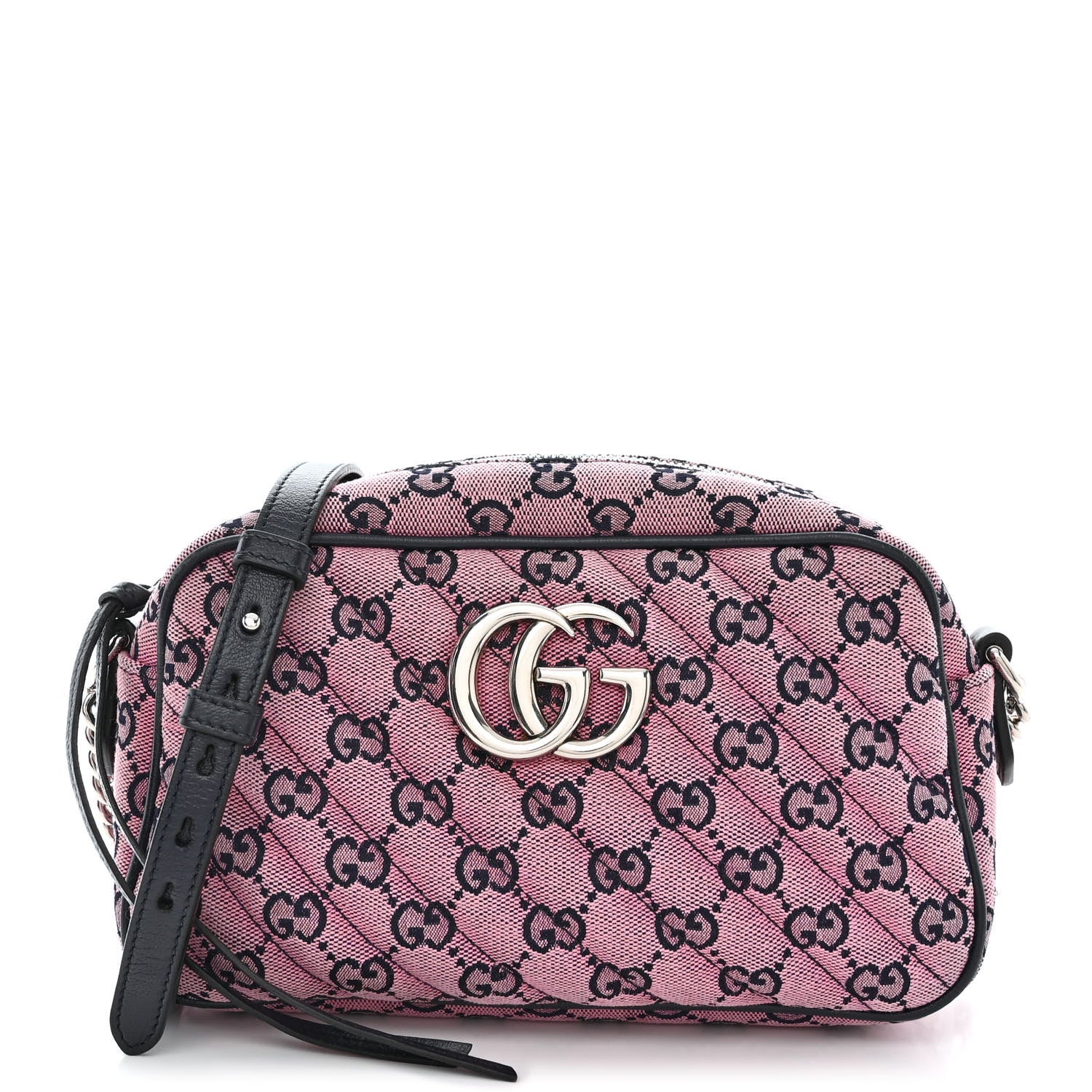Gucci Monogram Multicolor Matelasse Diagonal Small GG Marmont Chain Shoulder Bag Pink Blue 1 of 12