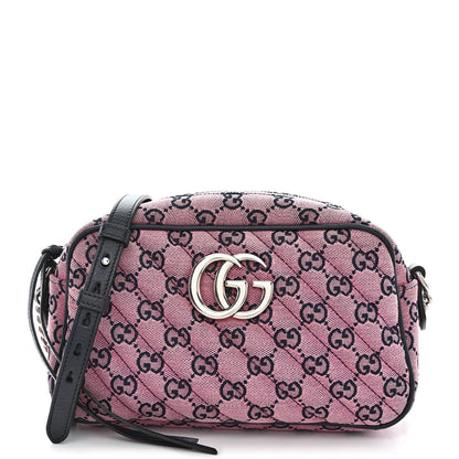 Gucci Monogram Multicolor Matelasse Diagonal Small GG Marmont Chain Shoulder Bag Pink Blue 1 of 12