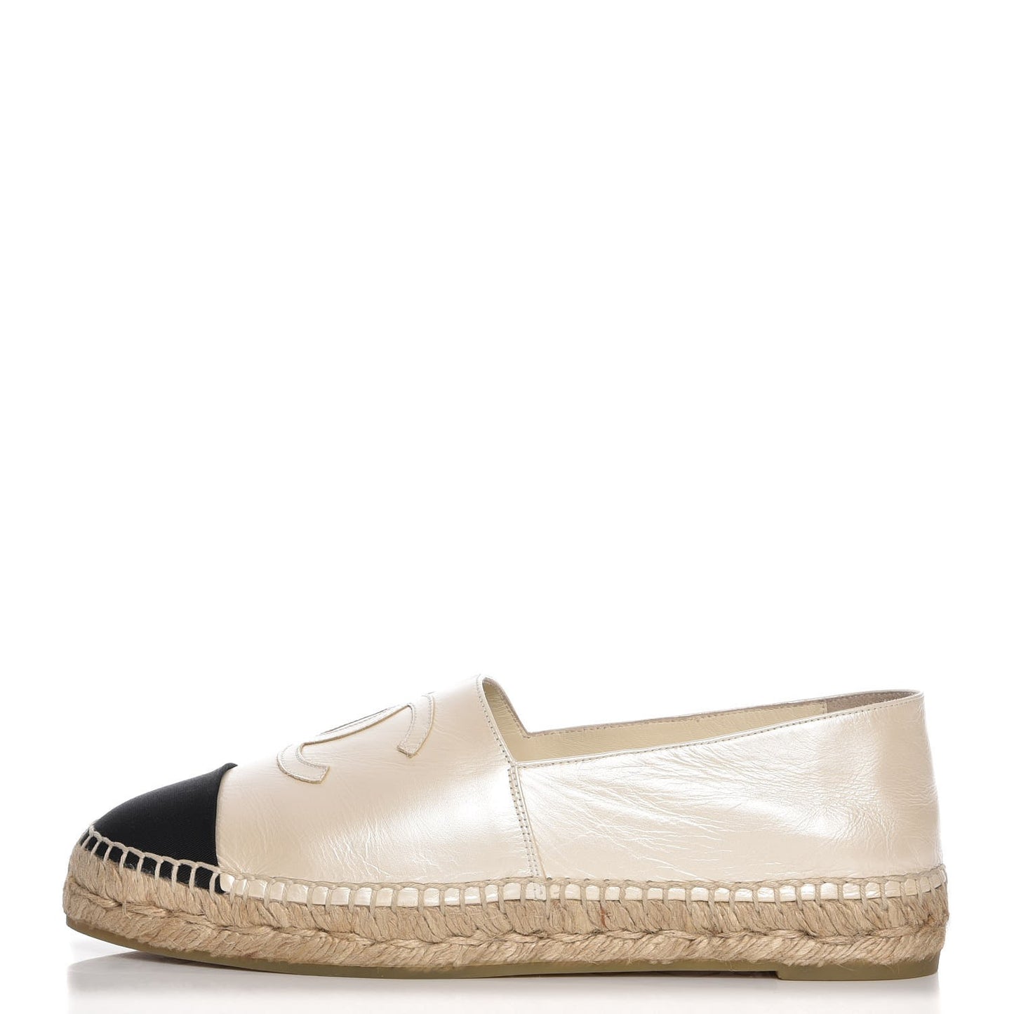 Metallic Calfskin Grosgrain CC Espadrilles 40 Ivory Black