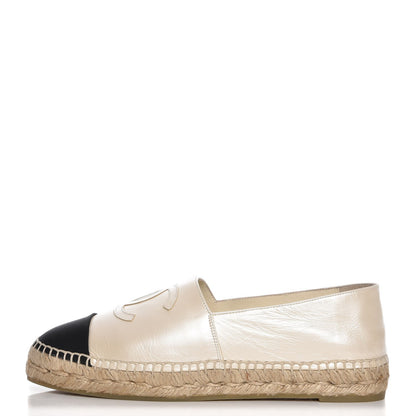 Chanel Metallic Calfskin Grosgrain CC Espadrilles 40 Ivory Black 1 of 10