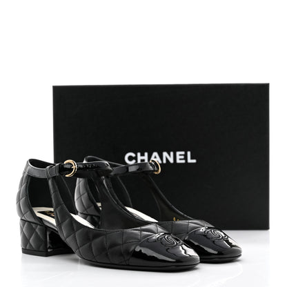 Chanel Lambskin Patent Quilted Cap Toe Mary Jane Flats 37.5 Black 9 of 9