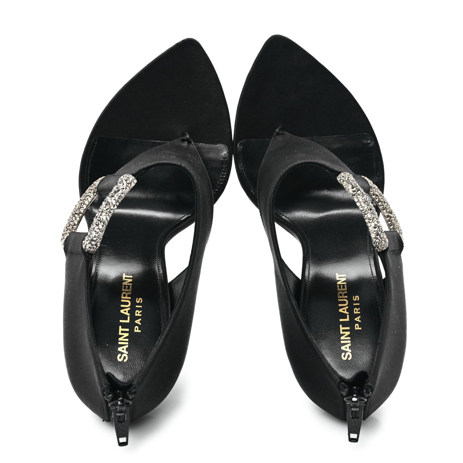 Saint Laurent Crepe Satin Crystal Buckle Gippy 110 Sandals 38 Black 2 of 10