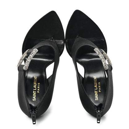 Saint Laurent Crepe Satin Crystal Buckle Gippy 110 Sandals 38 Black 2 of 10