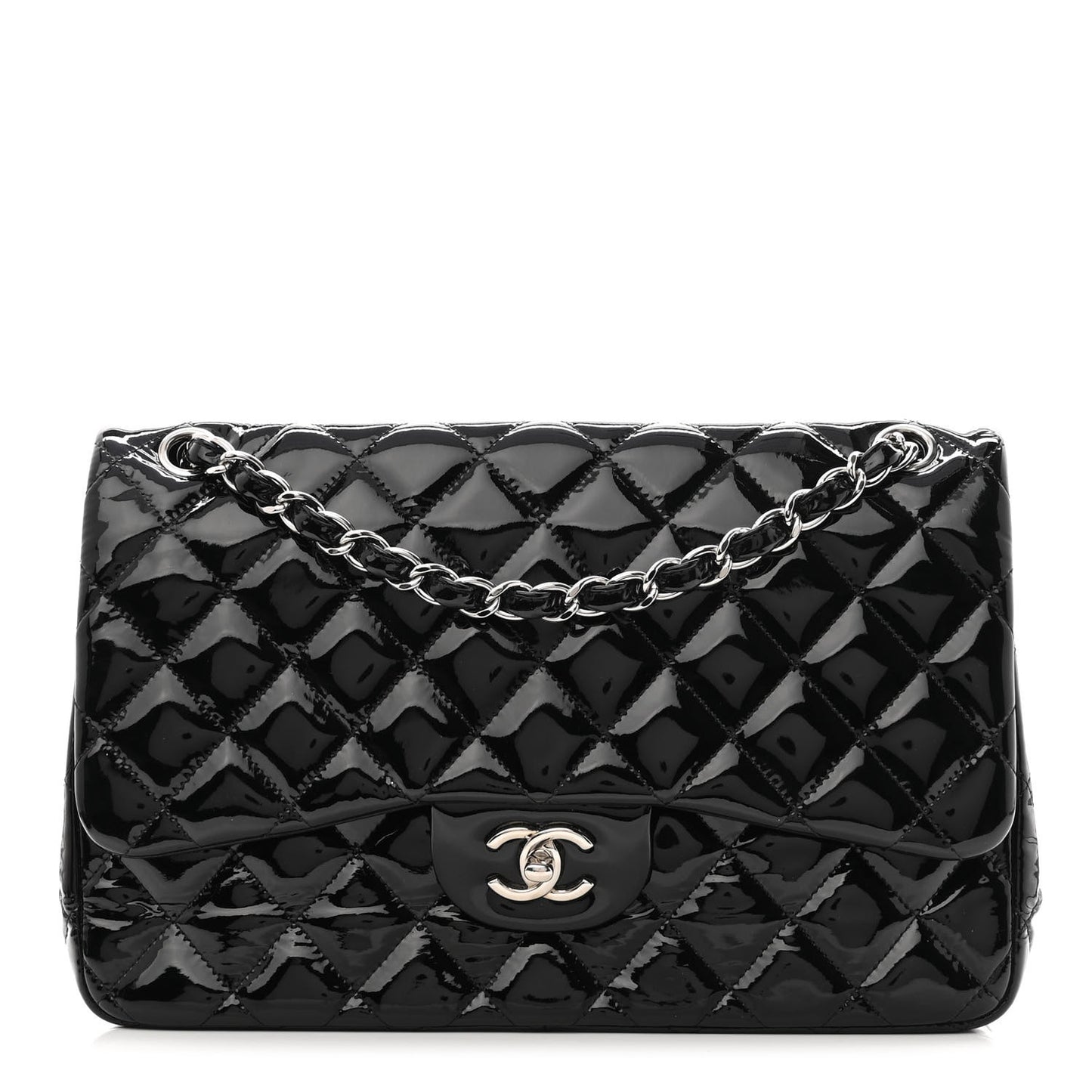 Patent Quilted Jumbo Double Flap Black