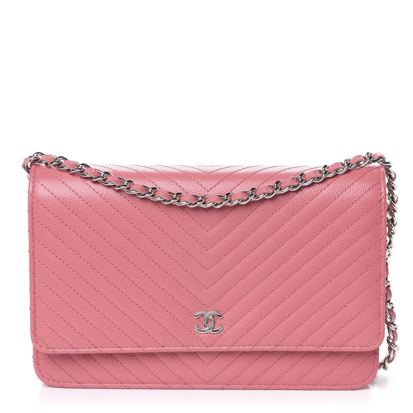 Caviar Chevron Quilted Wallet On Chain WOC Pink